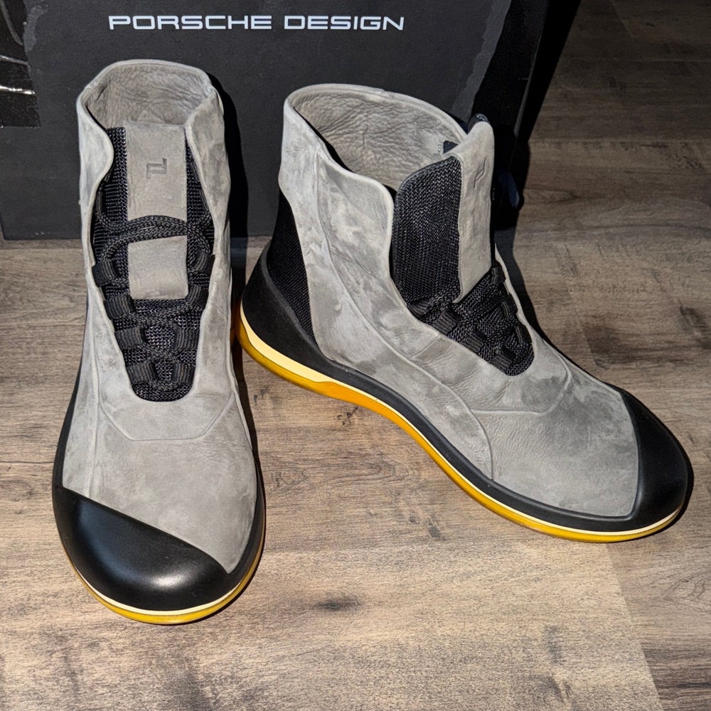 NIB Porsche Design Traveller Boot High Top Sneakers In Gray Nubuck Leather - Picture 4 of 10